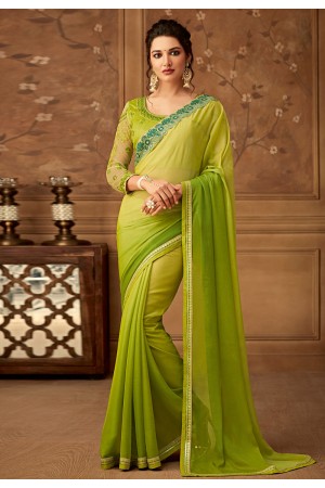 Green chiffon embroidered festival wear saree  507